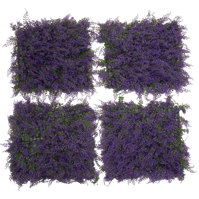 Mur végétal artificiel décoratif intérieur extérieur lot de 4 panneaux plantes 50x50 cm feuillage vert et violet 1 m² 04_0009172