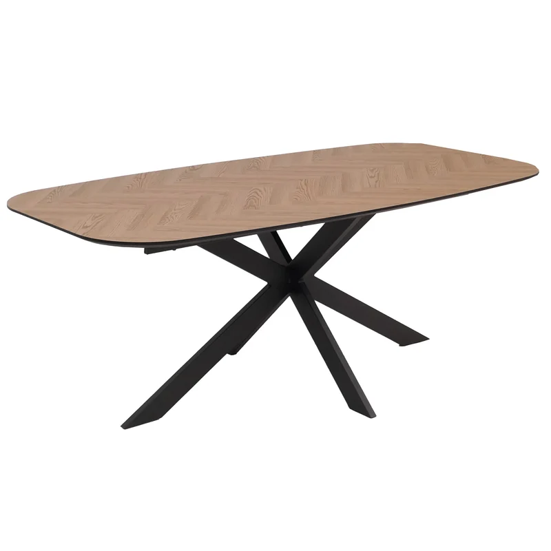 Table de salle à manger rectangulaire design moderne avec plateau MDF aspect chêne clair et structure métal 200x100 cm 04_0009270