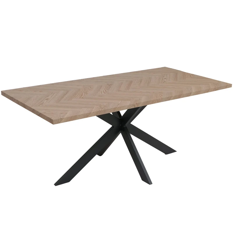 Table de salle à manger industrielle 180 cm effet chêne clair avec pieds métal pour 6 à 8 personnes 04_0009258