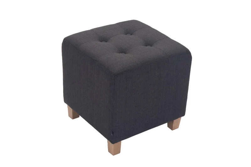 Tabouret bas repose-pieds pouf capitonné en tissu gris foncé pieds en bois 45x46 cm 10_0000060