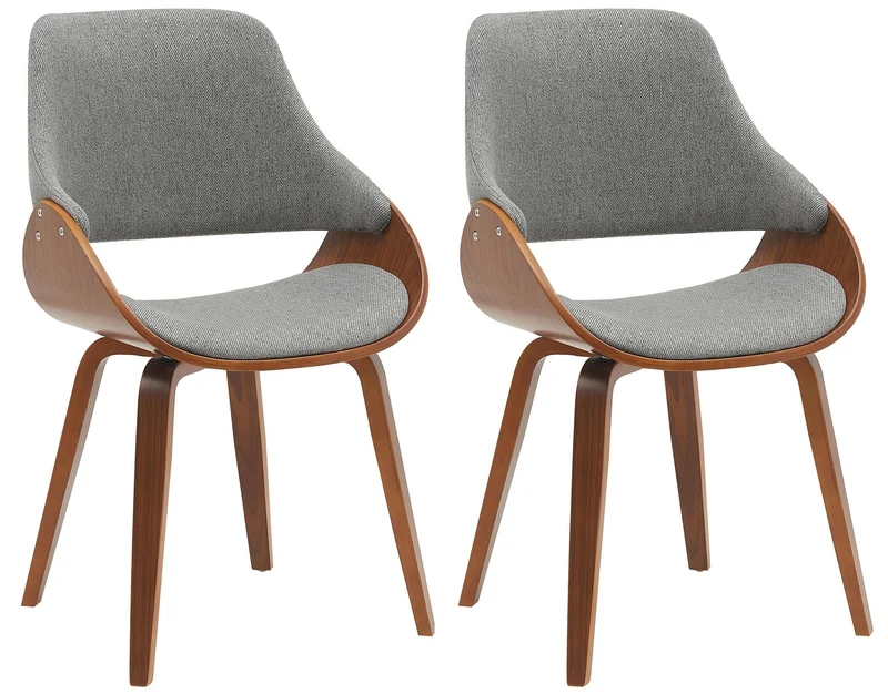 Lot de 2 chaises de salle à manger assise rembourrée tissu gris piètement bois courbé finition noyer style moderne 10_0007813