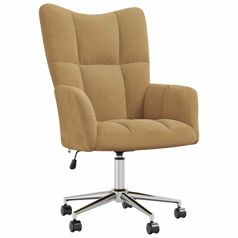 Fauteuil lounge chaise de bureau sur roulettes design moderne en velours marron DEC026727