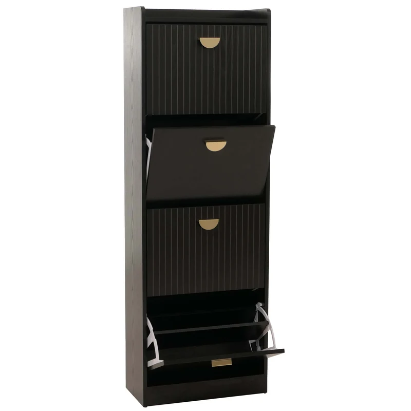 Meuble à chaussures armoire à chaussures avec 4 compartiments basculants MDF avec revêtement mélaminé 148x50x24 cm aspect bois noir 04_0009183