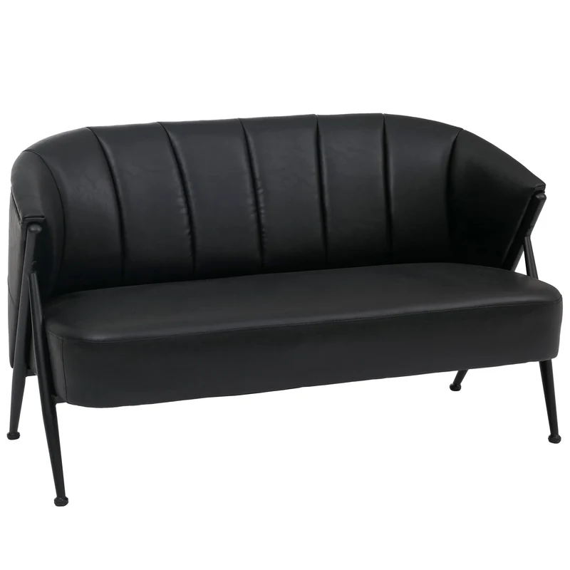 Canapé 2 places canapé lounge rembourré style vintage industriel métal et simili cuir noir 04_0008995