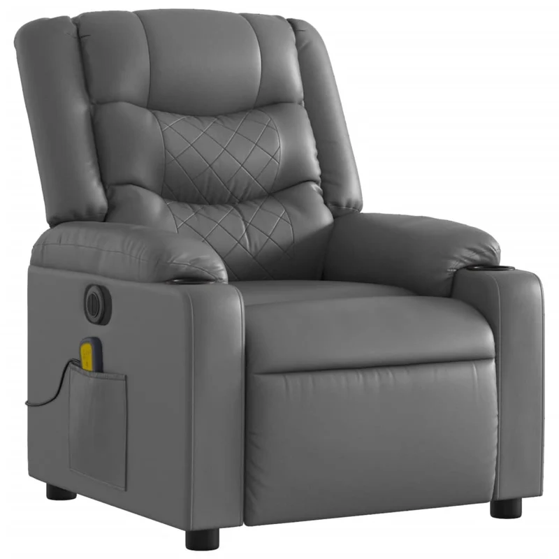 Fauteuil de relaxation TV fonction massage inclinable électrique 6 points de massage en PVC gris DEC027173