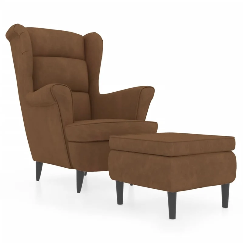 Fauteuil relax extra confort avec rebords latérals et repose-pieds en velours marron DEC028695