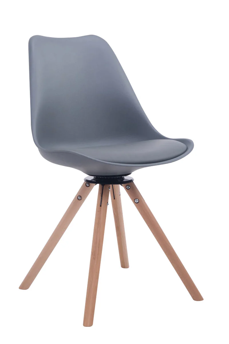 Chaise de salle à manger x1 chaise visiteur assise pivotant à 360° en plastique et PVC gris piètement en bois rond clair 10_0008312