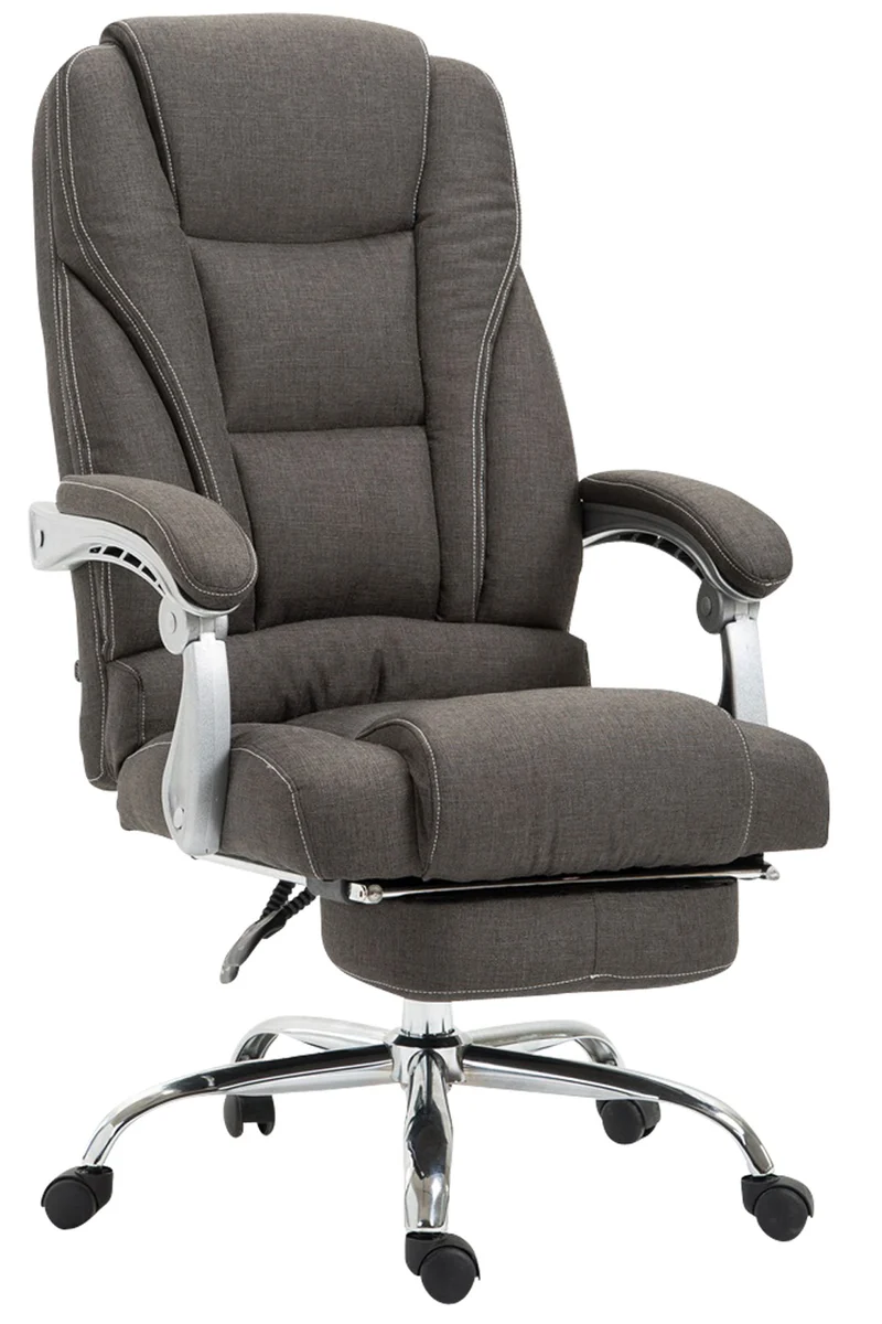 Fauteuil de bureau ergonomique avec repose-pieds extensible accoudoirs en tissu gris foncé et métal 10_0007066