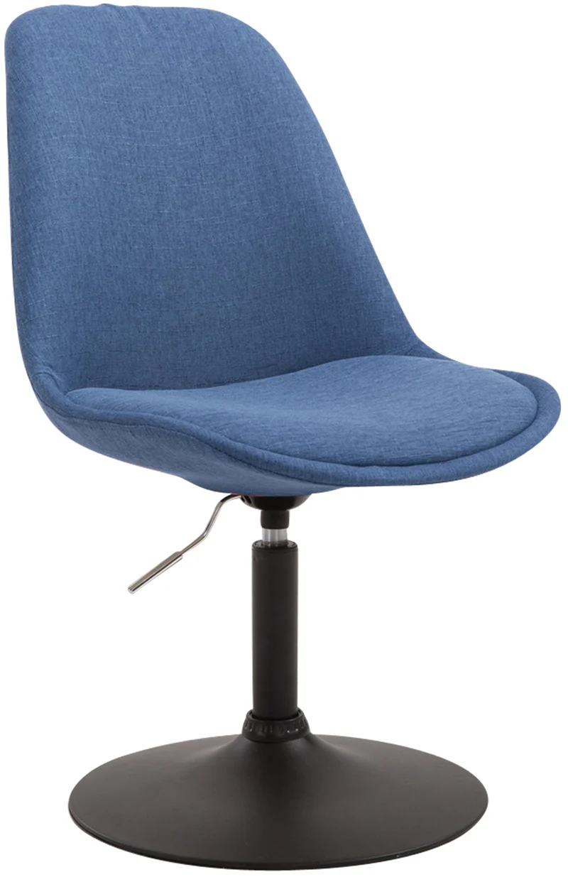 Chaise de salle à manger x1 pivotante hauteur réglable en tissu bleu et pied trompette en métal noir 10_0003767