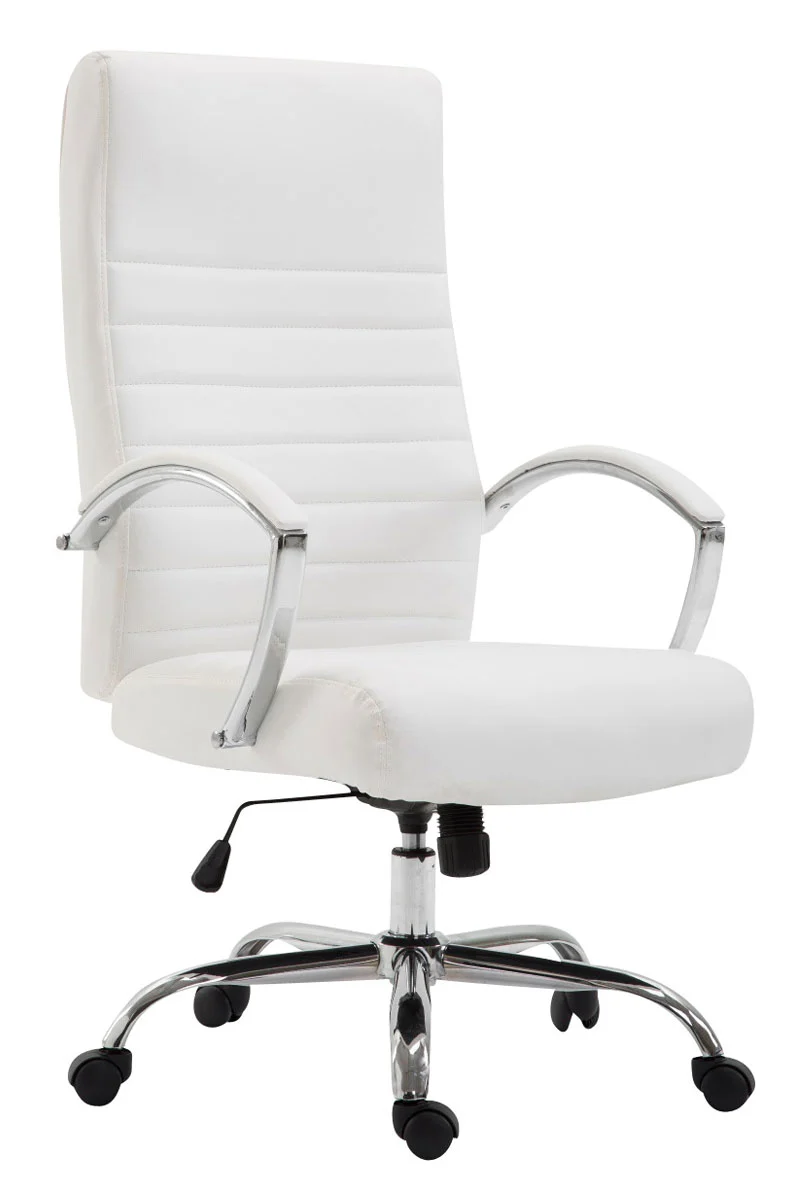 Fauteuil de bureau mécanisme d'inclinaison accoudoirs coutures décoratives en PVC blanc et métal chromé 10_0002704