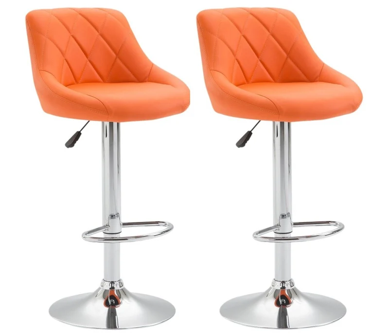 2x Tabourets de bar en synthétique orange pivotant avec repose-pieds TDB10083