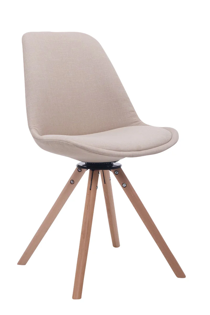 Chaise de salle à manger x1 chaise visiteur assise pivotant à 360° en tissu crème piètement en bois rond clair 10_0008315