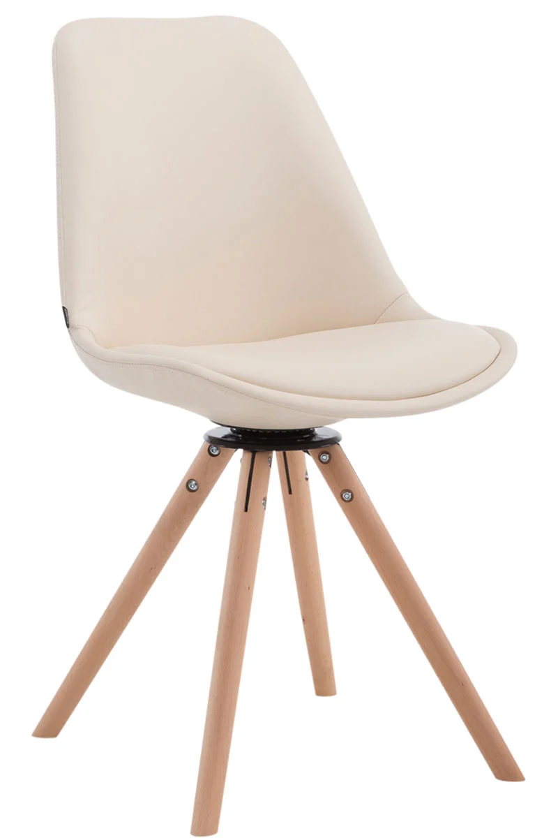 Chaise de salle à manger x1 pivotante style nordique assise en PVC crème piètement en bois clair 10_0008285