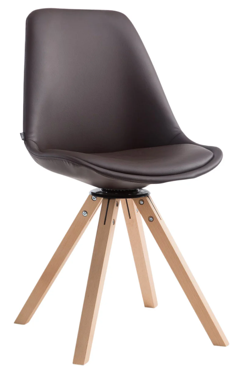 Chaise de salle à manger x1 pivotante style moderne assise en PVC marron piètement en bois clair 10_0003322
