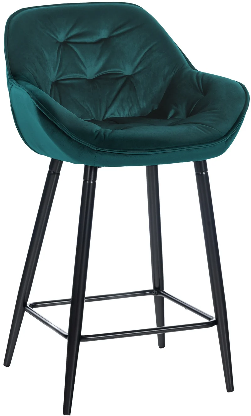 Tabouret de bar chaise haute x1 assise effet capitonnée en velours vert foncé et métal noir 10_0004886