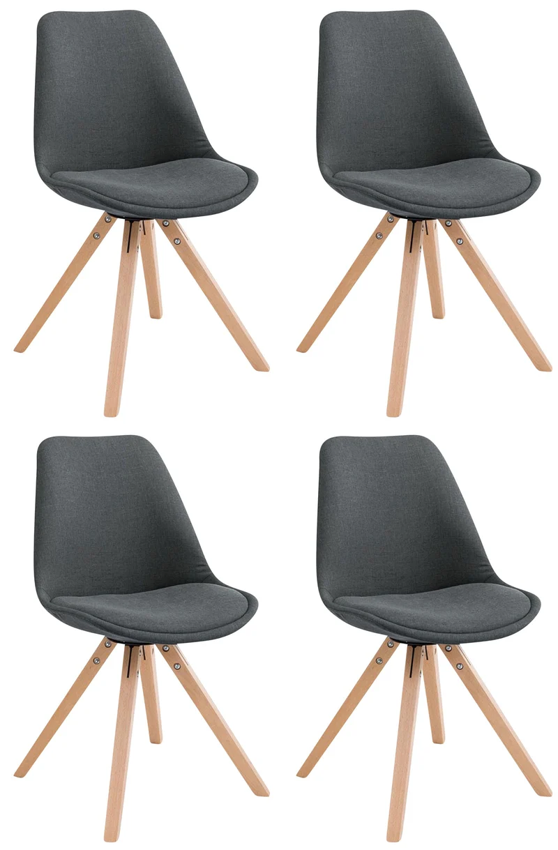 Lot de 4 chaises de salle à manger design scandinave en tissu gris foncé et pieds en bois clair forme carré 10_0003203