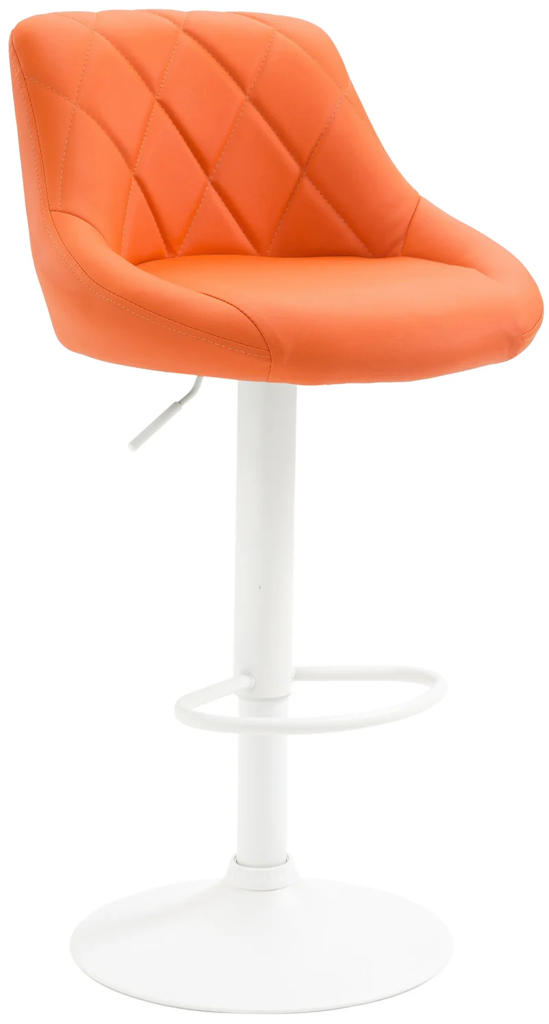 Tabouret de bar x1 en synthétique orange pivotant avec repose-pieds métal blanc coutures décoratives TDB10594