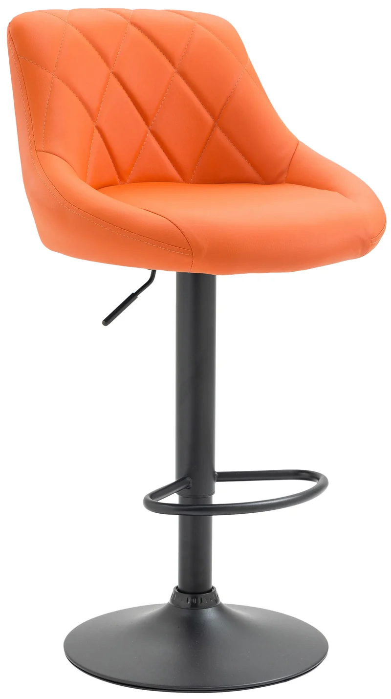 Tabouret de bar en synthétique orange pivotant avec repose-pieds métal noir coutures décoratives TDB10585