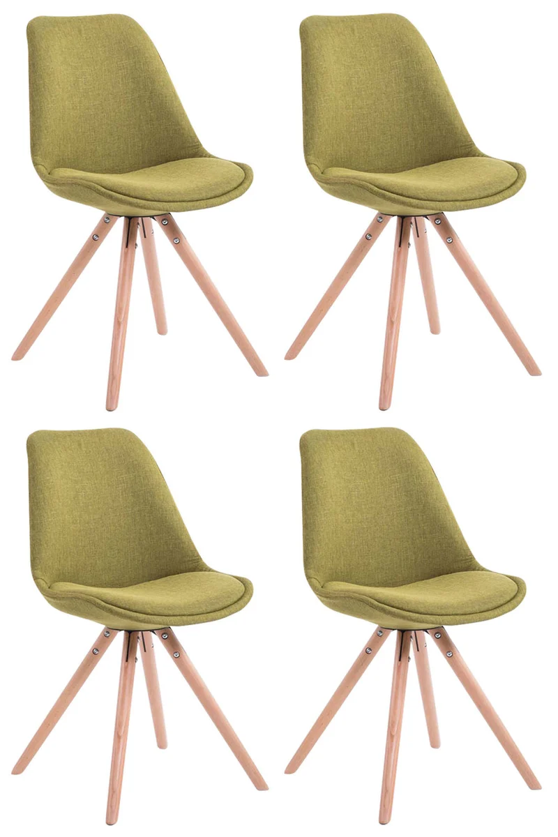 4 chaises de salle à manger style scandinave en tissu vert pieds rond en bois clair CDS10350
