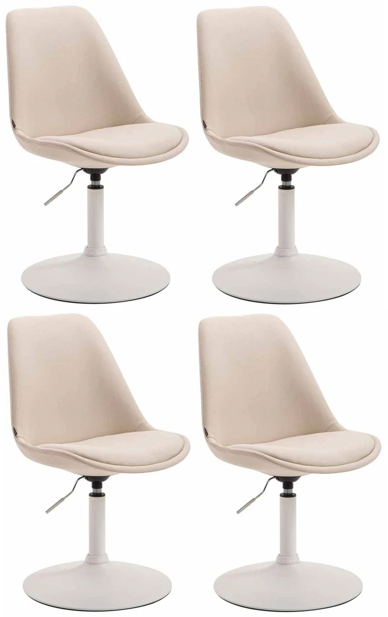 Lot de 4 chaises de salle à manger pivotante hauteur réglable en tissu crème et pied trompette en métal blanc 10_0008451
