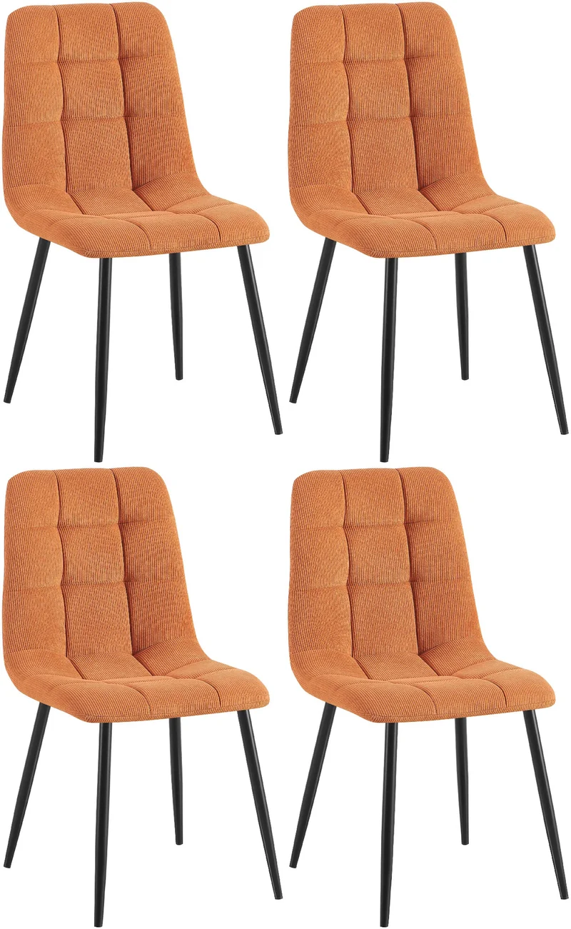 Lot de 4 chaises de salle à manger coutures décoratives carrées en velours côtelé orange et métal noir 10_0007767