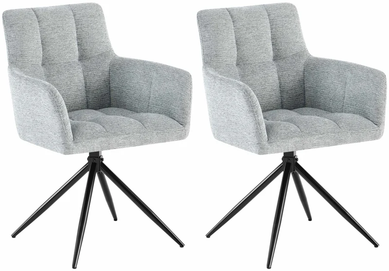 Lot de 2 chaises de salle à manger moderne et confort mécanisme de rotation à 180° en tissu gris clair et métal 10_0007536