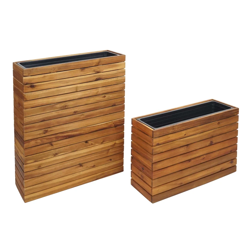 Lot de 2 jardinières bacs à plantes pour extérieur en bois d'acacia marron 04_0007412