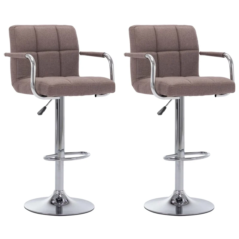 Tabourets de bar x2 chaises haute avec dossier et accoudoirs en tissu taupe cadre en acier DEC029408