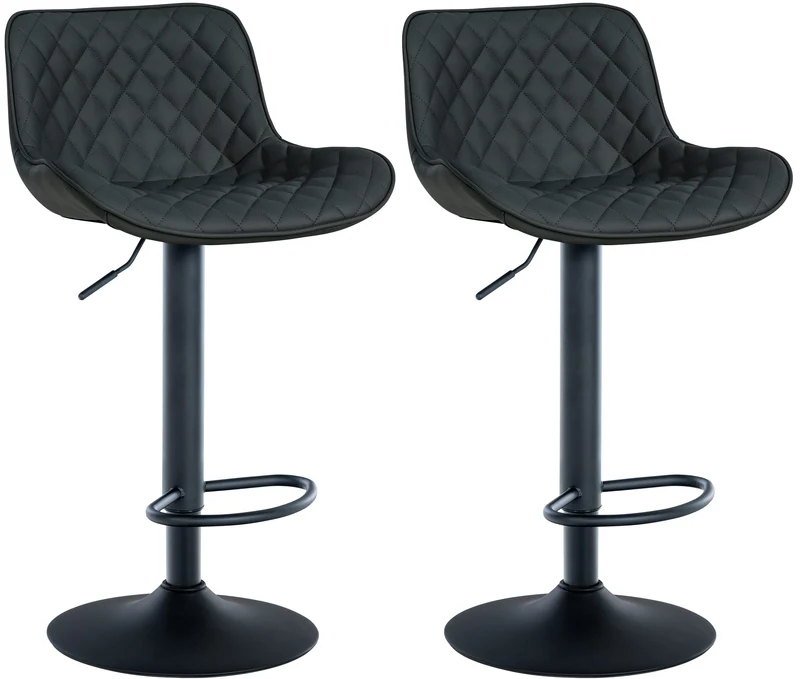 Lot de 2 tabourets de bar réglable et pivotant assise en synthétique noir pieds métal noir TDB10602