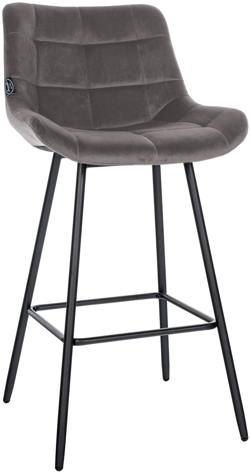 Tabouret de bar x1 avec repose-pieds revêtement en velours gris piètement à quatre pieds en métal noir 10_0005463