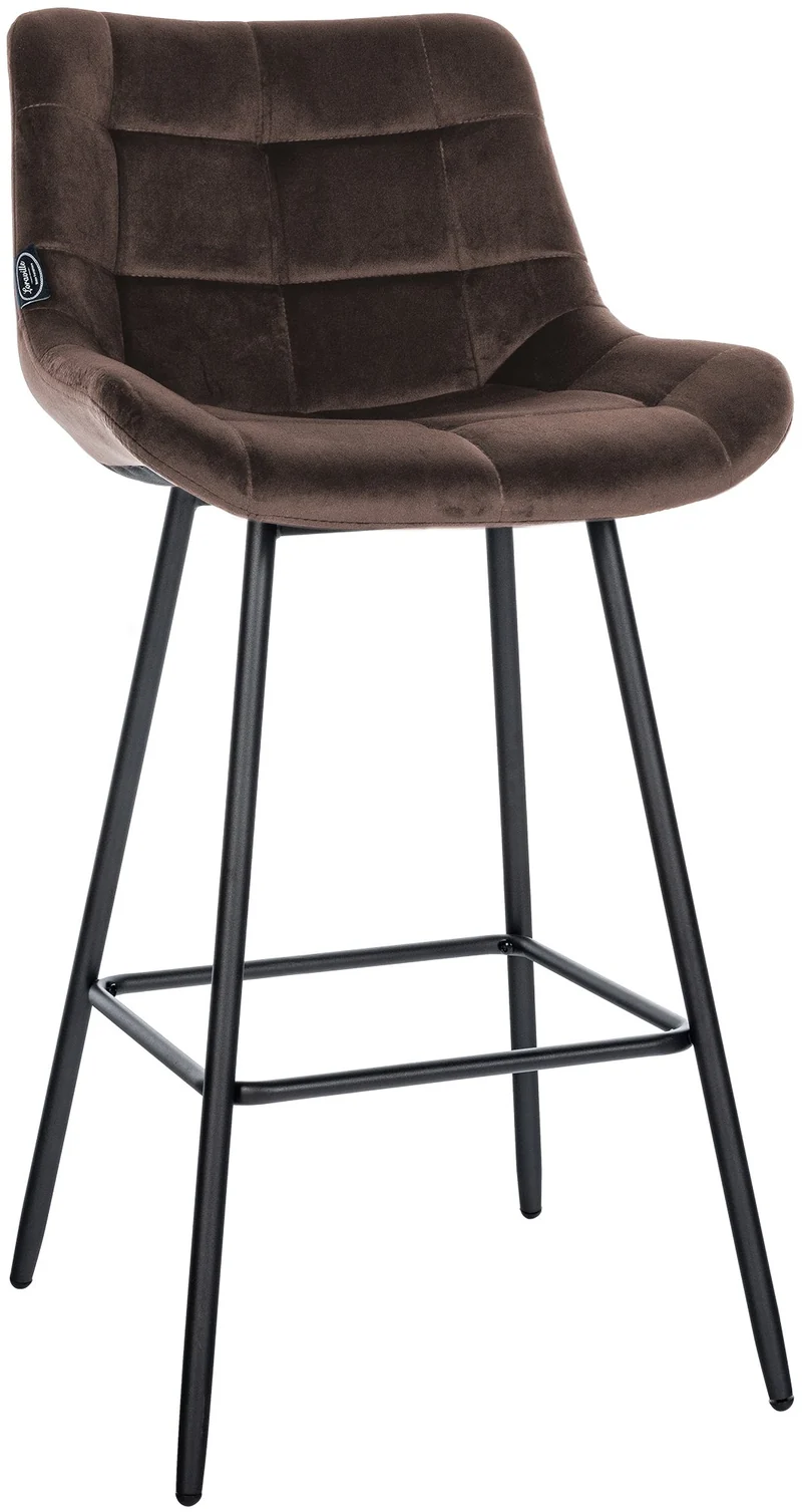 Tabouret de bar x1 avec repose-pieds revêtement en velours marron piètement à quatre pieds en métal noir 10_0005464