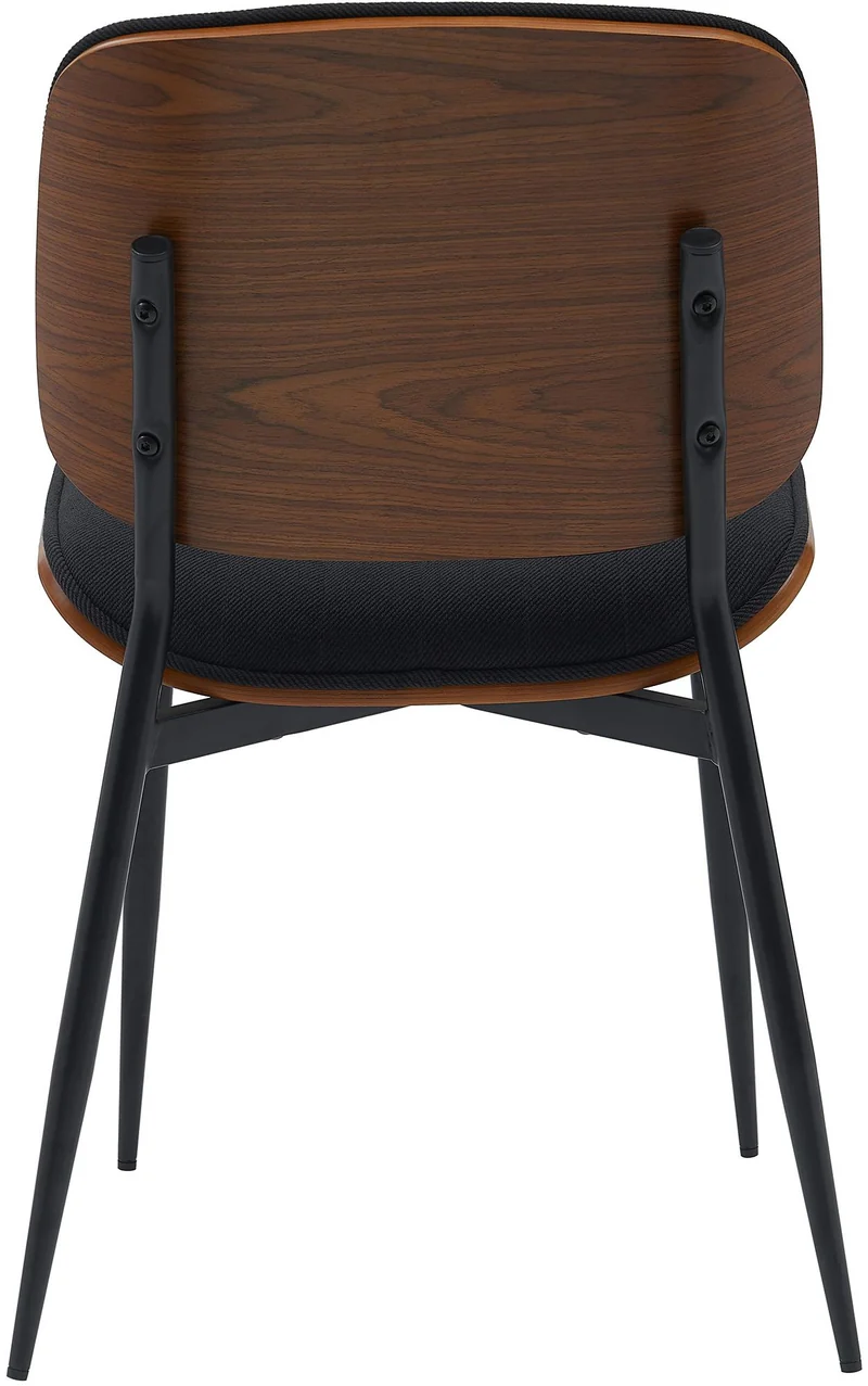 Chaise de salle à manger x1 assise rembourrée tissu noir structure bois courbé et piètement métal style moderne rétro 10_0008595