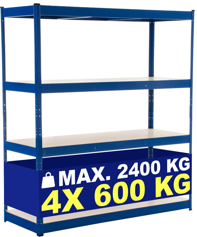 Étagère de stockage charge lourde 180 x 160 x 60 cm rayonnage métallique bleu galvanisé 4 niveaux 10_0009041