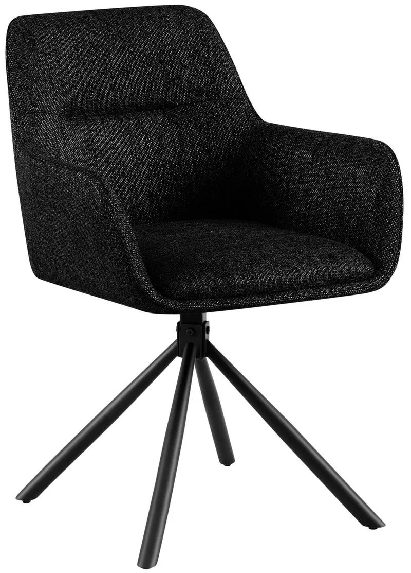 Chaise de salle à manger pivotant 180° en tissu noir avec accoudoirs et piètement métal noir 10_0007508