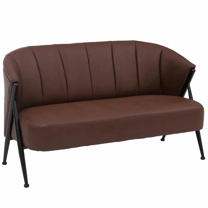 Canapé 2 places canapé lounge rembourré style vintage industriel métal et simili cuir rouge rouille 04_0008997