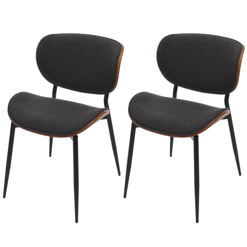 Lot de 2 chaises de salle à manger design contemporain en bois courbé aspect noyer avec revêtement tissu gris foncé 04_0009507