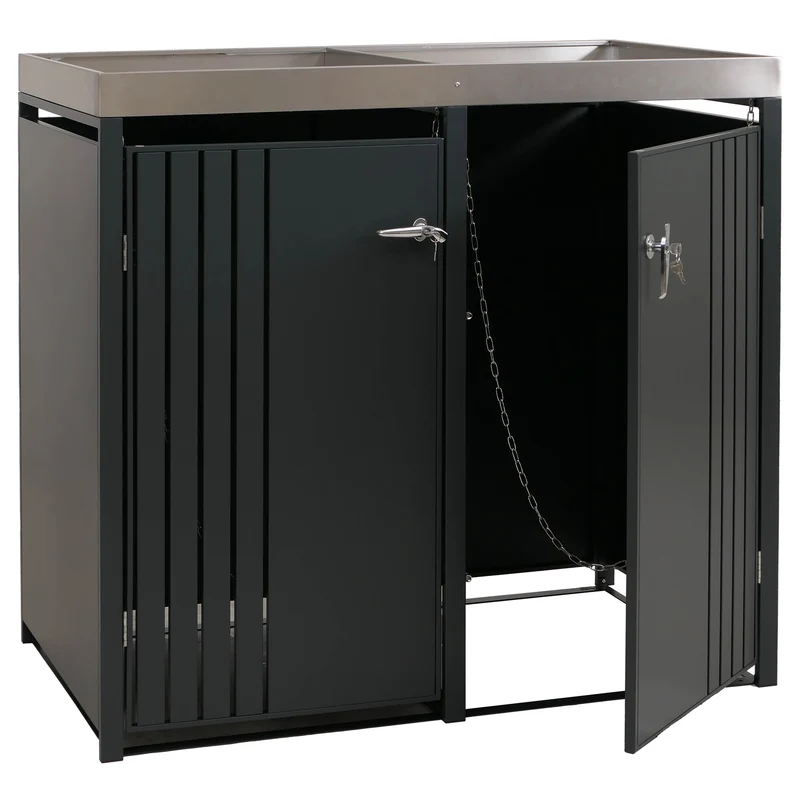 Cache-poubelles pour 2 bacs abri pour poubelles en métal avec bac à plantes 125x132x84 cm, env. 55 kg anthracite 04_0009324