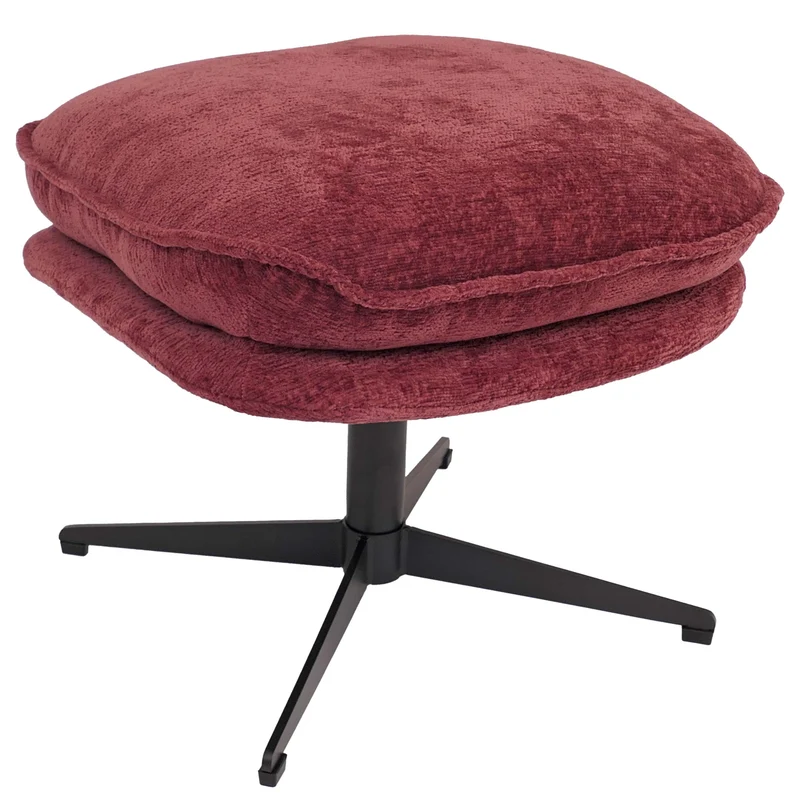 Pouf repose-pieds tabouret rembourré en tissu chenille couleur baie avec piètement métal 04_0009040