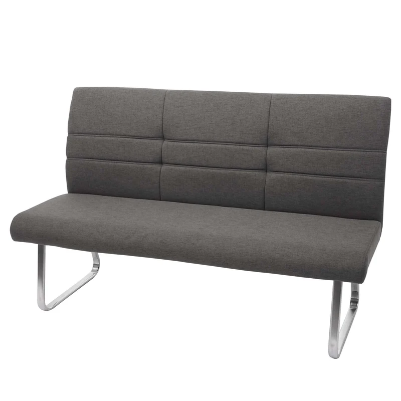 Banc de salle à manger 3 places avec dossier revêtement tissu gris-brun et structure en acier inoxydable brossé, 180 cm 04_0010869
