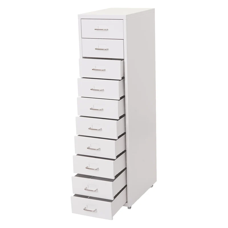 Caisson de bureau à roulettes avec tiroirs mobile avec 10 tiroirs 110x28x41 cm acier blanc 04_0010814