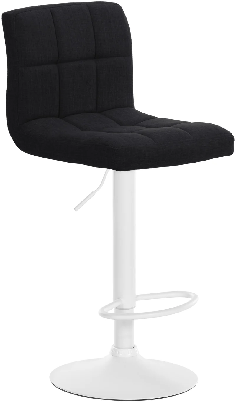 Tabouret de bar x1 style contemporain en tissu matelassé noir cadre métal blanc 10_0006089