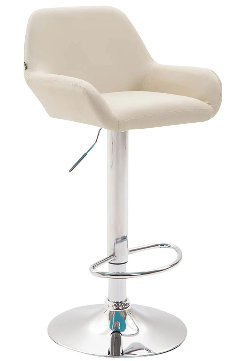Lot de 2 tabourets de bar avec repose-pieds et accoudoirs en similicuir crème piètement en trompette métal chromé 10_0006057