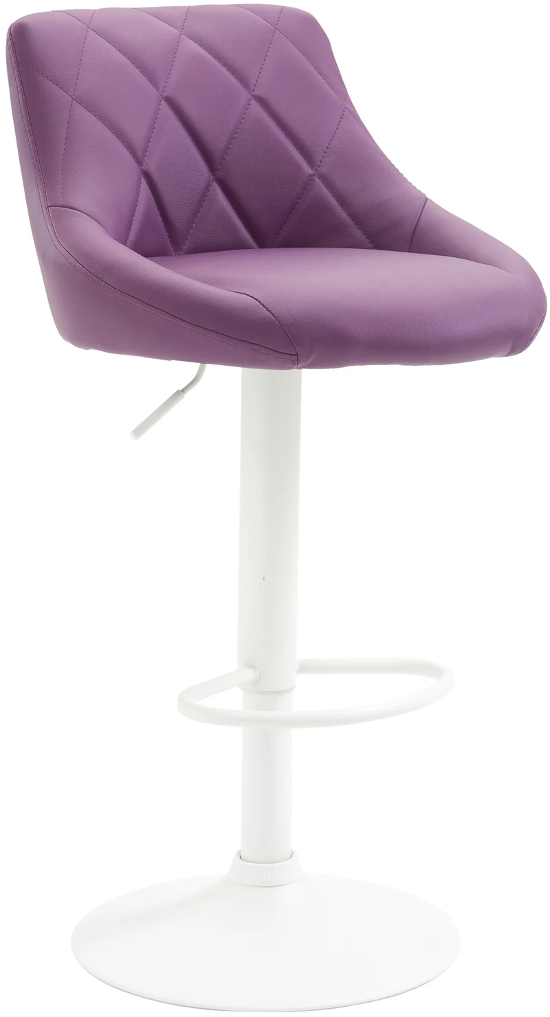 Tabouret de bar x1 pivotant hauteur réglable en similicuir violet surpiqûres décoratives cadre en métal blanc 10_0005899