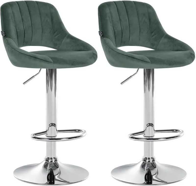 Lot de 2 tabourets de bar avec repose-pieds en forme d'arc assise en tissu vert cadre en métal TDB10759