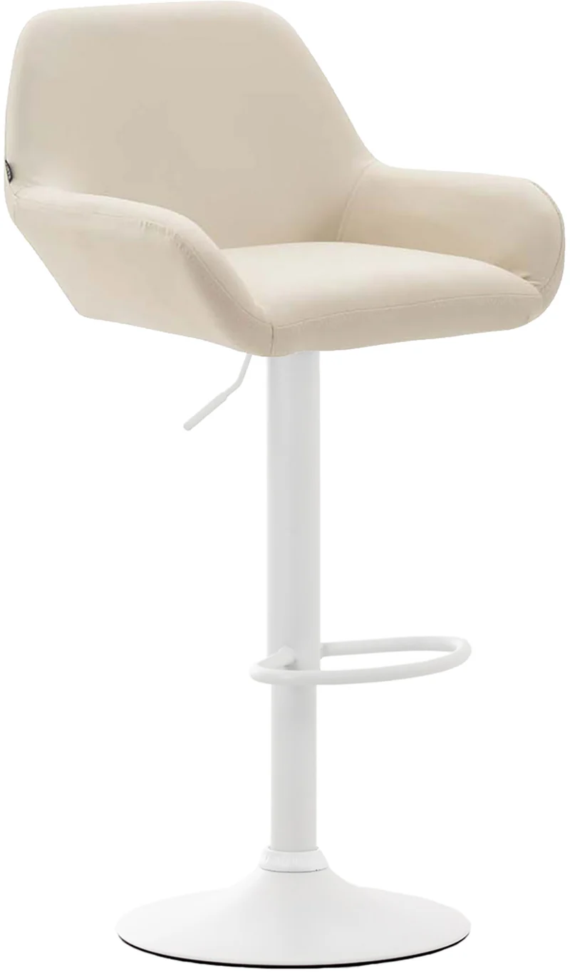 Lot de 2 tabourets de bar avec repose-pieds et accoudoirs en similicuir crème piètement en trompette métal blanc 10_0006056