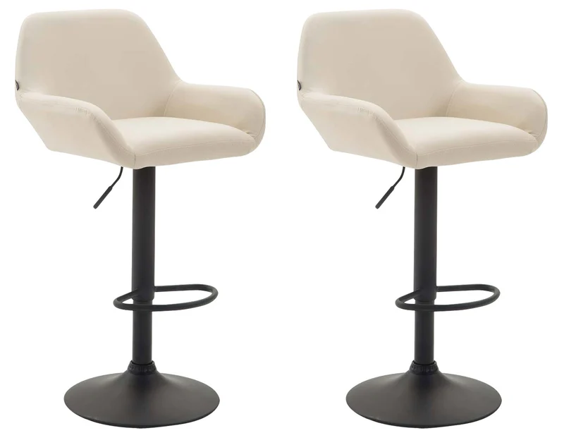 Lot de 2 tabourets de bar moderne et confortable en synthétique crème pieds trompette en métal noir TDB10218