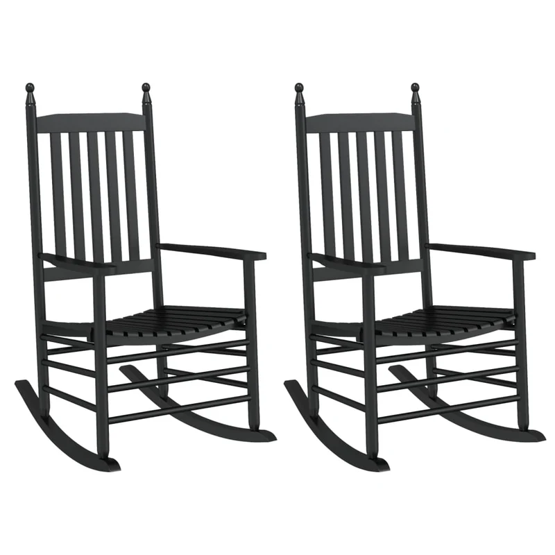 Lot de 2 chaises à bascule avec sièges incurvés en bois de peuplier noir DEC029108