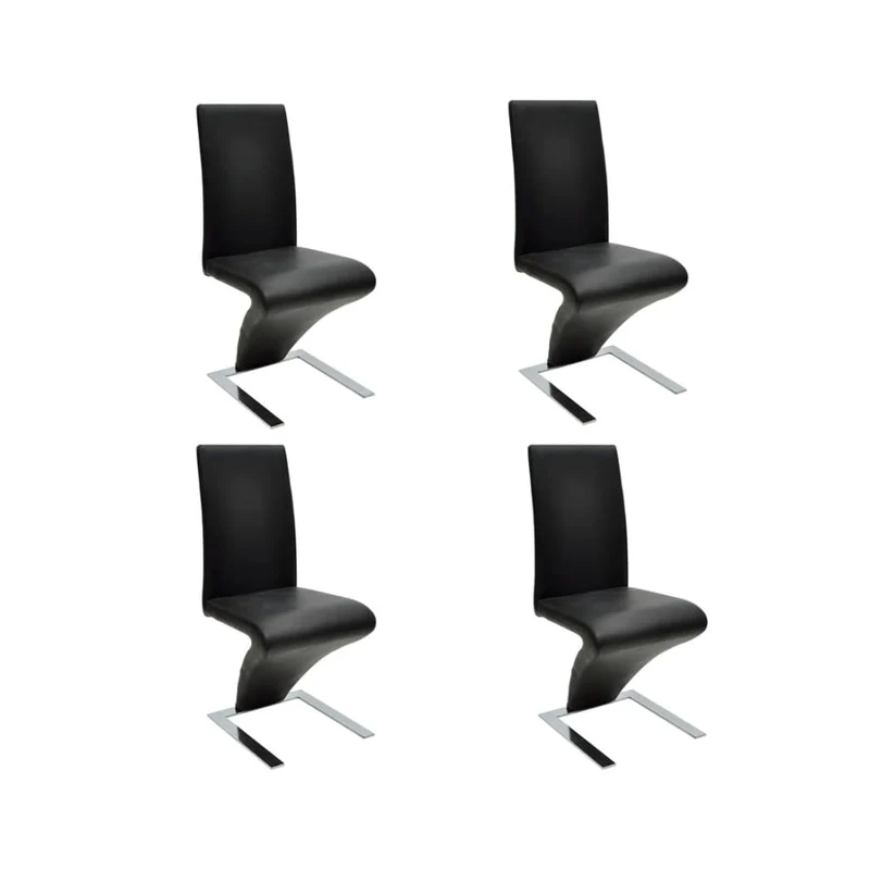 Set de 4 chaises de salle à manger design moderne forme en zigzag en PVC noir DEC025644