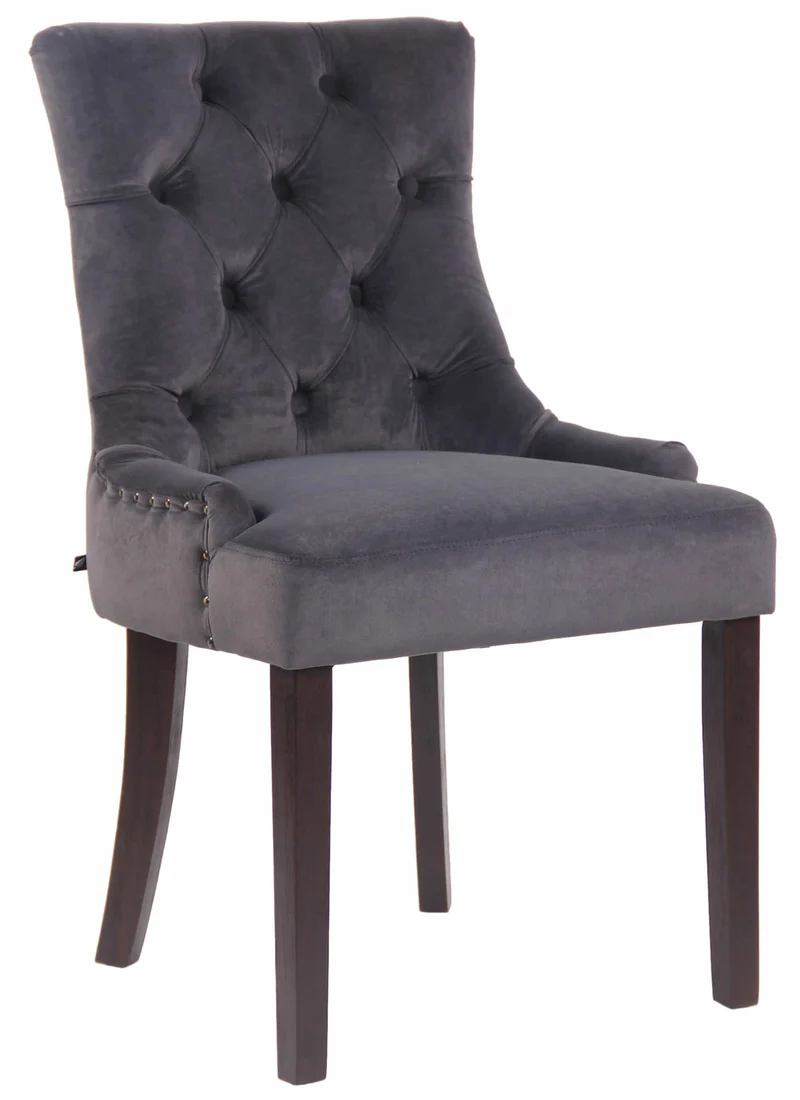 Chaise de salle à manger x1 design antique capitonné en velours gris foncé avec 4 pieds en bois marron 10_0001932