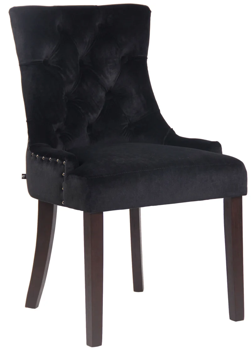 Chaise de salle à manger assise design classique boutons décoratifs en velours noir et pieds en bois marron 10_0001928